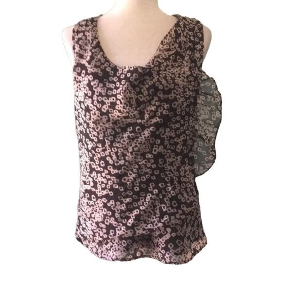 Gap Wrap Look Ruffle Tank Top S Brown Geometric Lined Sleeveless Round Neck - Picture 1 of 6